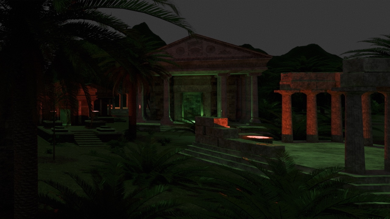 The temple in the center of the island